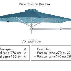 Parasol Carré 230 Cm Pour Composition Paraflex - Toile Sunbrella -Jardelix Soldes Magasin parasol mural paraflex wallflew umbrosa 7