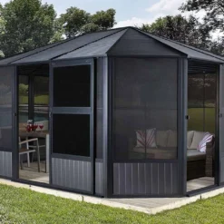 Pavillon De Jardin Fermé En Aluminium Et Acier Galvanisé Charleston 14,7 M² -Jardelix Soldes Magasin pavillon ferme metal charleston 14m2