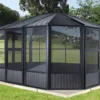 Pavillon De Jardin Fermé En Aluminium Et Acier Galvanisé Charleston 14,7 M² -Jardelix Soldes Magasin pavillon jardin ferme aluminium acier charleston 14m2
