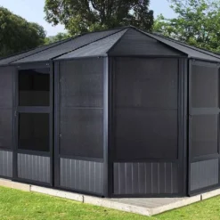 Pavillon De Jardin Fermé En Aluminium Et Acier Galvanisé Charleston 14,7 M² -Jardelix Soldes Magasin pavillon jardin ferme metal charleston 14m2