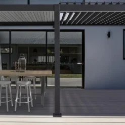 Pergola Bioclimatique Adossée En Aluminium Anthracite 15,9 M² - Ombréa -Jardelix Soldes Magasin pergola adossee aluminium terrasse