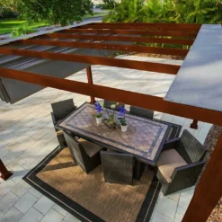 Paragon Pergola En Aluminium Effet Bois Florida 12,25 M² -Jardelix Soldes Magasin pergola alu effet bois florida 12m2 marron fonce