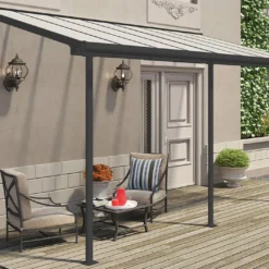 Pergola Adossée En Aluminium Et Polycarbonate 224 Cm – Sierra -Jardelix Soldes Magasin pergola alu polycarbonate sierra 2x5 canopia palram