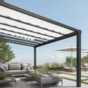 Pergola Adossée Aluminium Gris Et Polycarbonate - Stockholm 3,4 M + Stores -Jardelix Soldes Magasin pergola alu polycarbonate stockholm palram