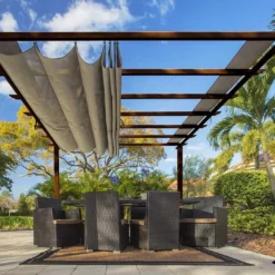 Paragon Pergola En Aluminium Effet Bois Florida 12,25 M² -Jardelix Soldes Magasin pergola aluminium effet bois florida 12m2 marron fonce