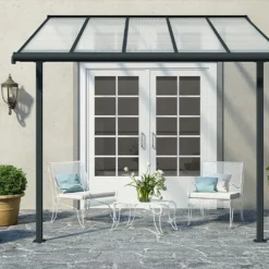 Pergola Adossée En Aluminium Et Polycarbonate 295 Cm – Sierra -Jardelix Soldes Magasin pergola aluminium polycarbonate sierra 3x3 canopia palram