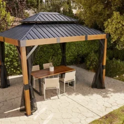 Pergola Autoportée En Aluminium Effet Bois 10 M² – Fontana -Jardelix Soldes Magasin pergola autoportee aluminium effet bois 10m2 fontana sojag