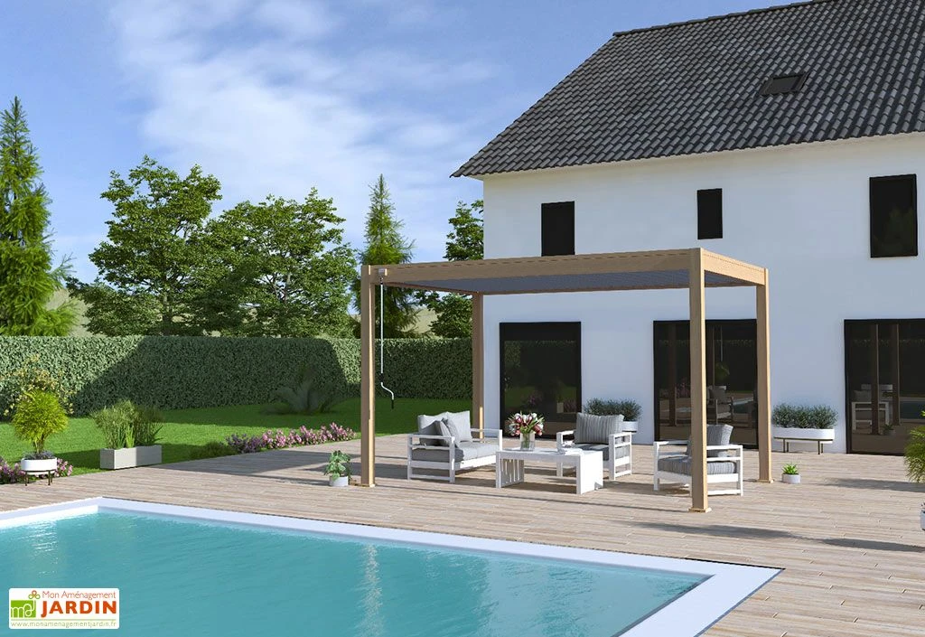Pergola Bioclimatique Ombréa En Aluminium 3 X 4 M Autoportée - Imitation Bois 4 Pergola Bioclimatique Ombréa En Aluminium 3 X 4 M Autoportée - Imitation Bois – Image 2
