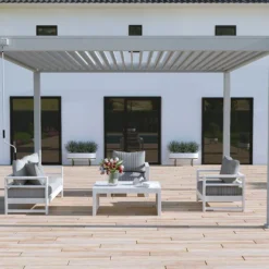 Pergola Bioclimatique Ombréa En Aluminium 3 X 4 M Autoportée - Gris Perle -Jardelix Soldes Magasin pergola bioclimatique 3x4 gris perle ombrea 15 728318