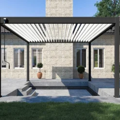 Pergola Bioclimatique Ombréa En Aluminium 4 X 4 M Autoportée - Anthracite -Jardelix Soldes Magasin pergola bioclimatique 4x4m anthracite lames blanches ombrea 15 728608