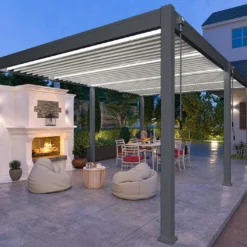 Pergola Bioclimatique Ombréa En Aluminium 4 X 6 M Autoportée - Anthracite -Jardelix Soldes Magasin pergola bioclimatique 4x6m lames orientables ombrea 15 728943