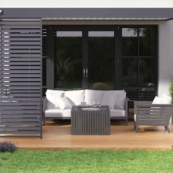 Pergola Bioclimatique Ombréa En Aluminium 3 X 4 M Adossée - Anthracite -Jardelix Soldes Magasin pergola bioclimatique adossee 3x4m gris aluminium 15 729186