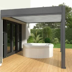 Pergola Bioclimatique Ombréa En Aluminium 3 X 4 M Adossée - Anthracite -Jardelix Soldes Magasin pergola bioclimatique adossee 3x4m gris anthracite 15 729186