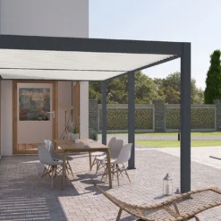 Pergola Bioclimatique Ombréa En Aluminium 3 X 6 M Adossée - Anthracite -Jardelix Soldes Magasin pergola bioclimatique adossee 3x6m anthracite blanche ombrea 15 729339