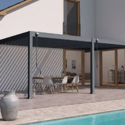Pergola Bioclimatique Ombréa En Aluminium 3 X 6 M Adossée - Anthracite -Jardelix Soldes Magasin pergola bioclimatique adossee 3x6m manuelle ombrea 15 729216