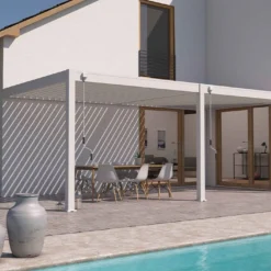 Pergola Bioclimatique Ombréa En Aluminium 3 X 6 M Adossée - Blanche -Jardelix Soldes Magasin pergola bioclimatique adossee 3x6m manuelle ombrea 15 729278