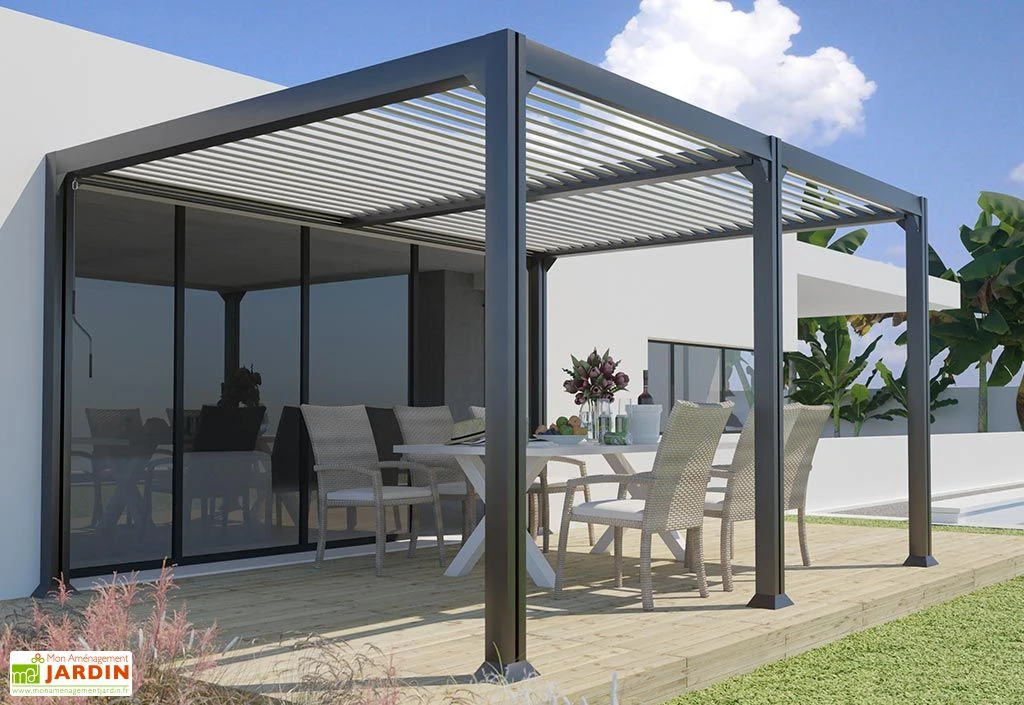 Pergola Bioclimatique Adossée En Aluminium 3 X 4 M - Madison 3 Pergola Bioclimatique Adossée En Aluminium 3 X 4 M - Madison