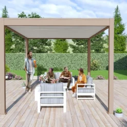 Pergola Bioclimatique Ombréa En Aluminium 3 X 4 M Autoportée - Beige Agathe -Jardelix Soldes Magasin pergola bioclimatique aluminium beige ombrea 15 728363