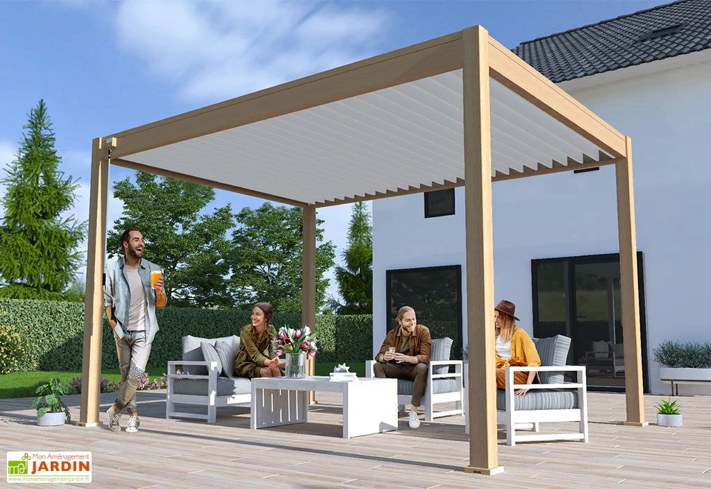 Pergola Bioclimatique Ombréa En Aluminium 3 X 4 M Autoportée - Imitation Bois 5 Pergola Bioclimatique Ombréa En Aluminium 3 X 4 M Autoportée - Imitation Bois – Image 3
