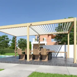 Pergola Bioclimatique Ombréa En Aluminium 3 X 6 M Autoportée - Imitation Bois -Jardelix Soldes Magasin pergola bioclimatique aluminium imitation bois ombrea 15 712324