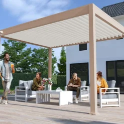 Pergola Bioclimatique Ombréa En Aluminium 3 X 4 M Autoportée - Beige Agathe -Jardelix Soldes Magasin pergola bioclimatique beige 3x4 ombrea 15 728363