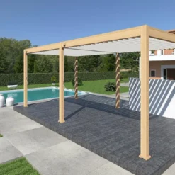 Pergola Bioclimatique Ombréa En Aluminium 3 X 6 M Autoportée - Imitation Bois -Jardelix Soldes Magasin pergola bioclimatique effet bois 3x6m ombrea 15 712324