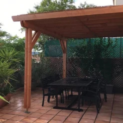 Pergola Adossée En Bois Douglas - L : 4,00 M – Occitanie 2 Poteaux -Jardelix Soldes Magasin pergola bois douglas toit plat adosse cpbf