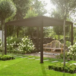 Pergola Bioclimatique Autoportée En Aluminium 12 M² + Store 4 M -Jardelix Soldes Magasin pergola gris anth alu autoportee jardin 2