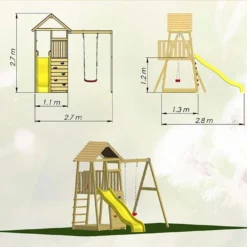 Aire De Jeux En Bois Brut Avec Portique Balançoire Et Toboggan - 7,5 M² -Jardelix Soldes Magasin plan aire jeux bois wendi toys