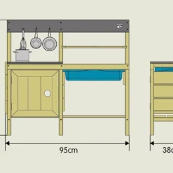 Cuisine En Bois : Four, Plaque De Cuisson, évier Et étagères – TP Junior Chef -Jardelix Soldes Magasin plan cuisine exterieure en bois