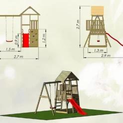 Aire De Jeux En Bois Non Traité Avec Portique Balançoire Et Toboggan Panda 9 Aire De Jeux En Bois Non Traité Avec Portique Balançoire Et Toboggan Panda -Jardelix Soldes Magasin plan dimensions aire jeux balancoire toboggan