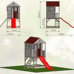 Maisonnette Pour Enfant En Bois Non Traité Avec Toboggan – 5,5 M² -Jardelix Soldes Magasin plan dimensions maisonnette bois