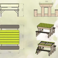 Table De Pique-nique Pour Enfant Avec Bac à Sable – 79 X 100 X 53 Cm -Jardelix Soldes Magasin plan dimensions table pique nique enfant