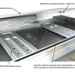 Plancha Gaz Inox CHEF 55 XL + Chariot Ouvert (Pack Complet) 10 Plancha Gaz Inox CHEF 55 XL + Chariot Ouvert (Pack Complet) -Jardelix Soldes Magasin plancha en inox gaz 2 bruleurs avec housse chariot 5600w 4