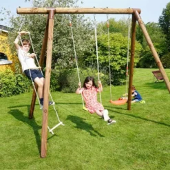 Portique En Bois 3 Enfants 2 Balançoires 1 échelle - Arthur -Jardelix Soldes Magasin portique 2 balanc oires 1 e chelle 2