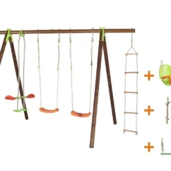 Portique Balançoires Bois Et Métal 2,30 M Bayano -Jardelix Soldes Magasin portique aire de jeux bois acier bayano 1