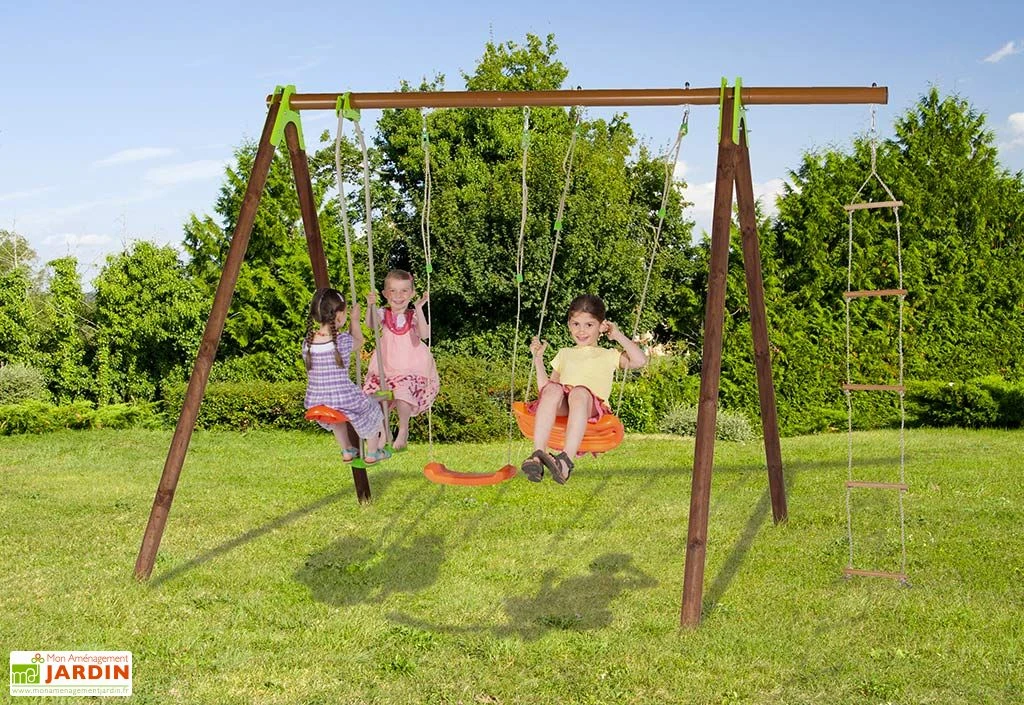 Portique Balançoires Bois Et Métal 2,30 M Deko 4 Portique Balançoires Bois Et Métal 2,30 M Deko – Image 2