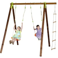 Portique Balançoires Bois Et Métal 2,30 M Xylo -Jardelix Soldes Magasin portique aire de jeux bois acier xylo 4