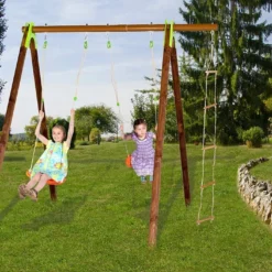 Portique Balançoires Bois Et Métal 2,30 M Xylo -Jardelix Soldes Magasin portique aire de jeux bois acier xylo 5