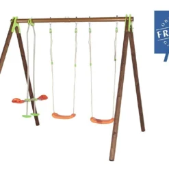 Portique Balançoires Bois Et Métal 2,30 M Yuko -Jardelix Soldes Magasin portique aire de jeux bois acier yuko 3