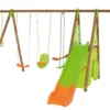 Portique Balançoires + Toboggan + Cabane Bois Et Métal Legato
