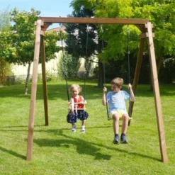 Portique En Bois éco-friendly 1 Balançoire 1 Siège Bébé - Ambre -Jardelix Soldes Magasin portique ambre e co 2 enfants 2