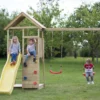 Aire De Jeux En Bois Non Traité Portique 2 Balançoires Et Toboggan Pinguin -Jardelix Soldes Magasin portique balancoire aire jeux bois pinguin