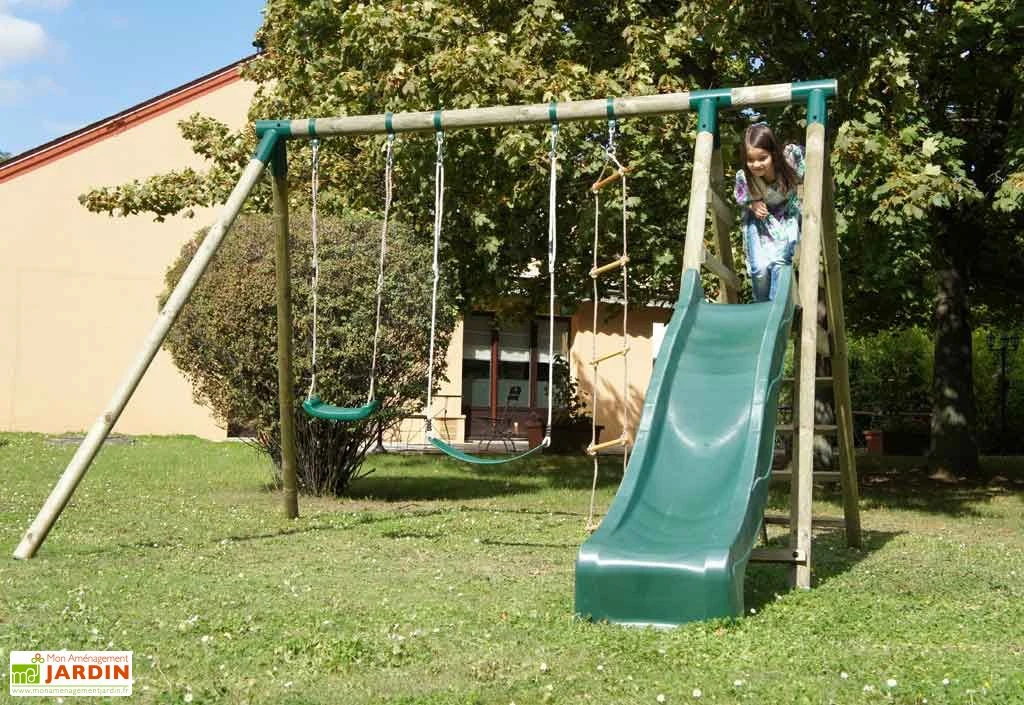 Portique Toboggan Et Balançoires En Bois Navajos 2,30 M 4 Portique Toboggan Et Balançoires En Bois Navajos 2,30 M – Image 2