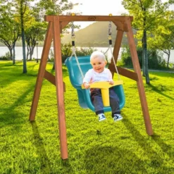 Axi Portique Balançoire Pour Bébé En Bois De Hemlock -Jardelix Soldes Magasin portique bebe brun bois imputrescible 120x103x134cm 4