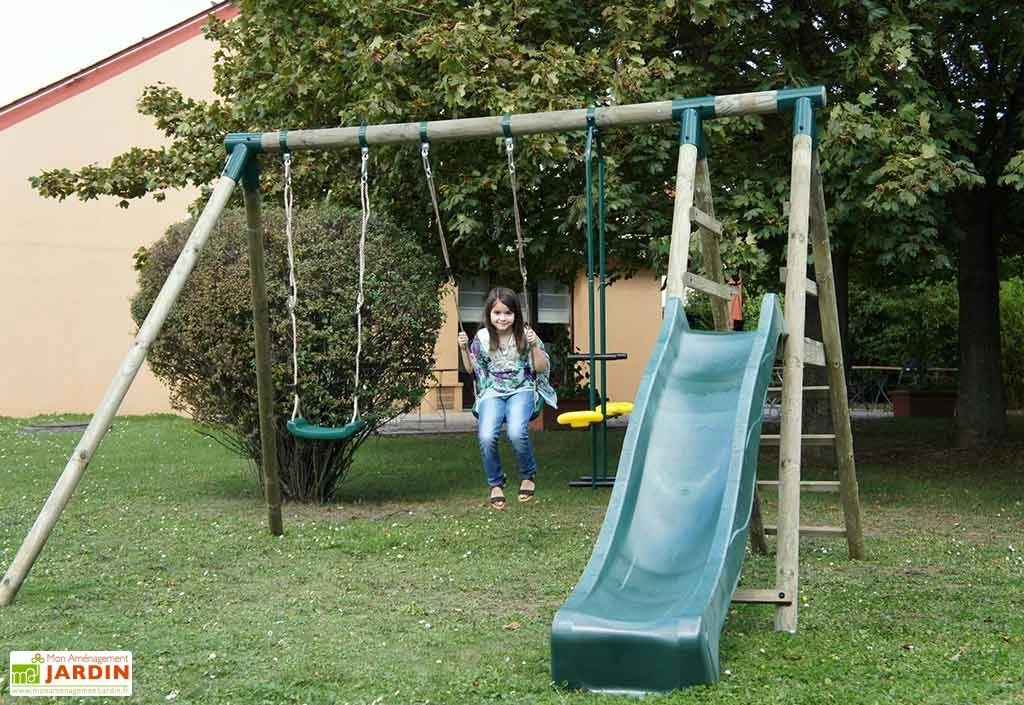 Portique Toboggan Et Balançoires En Bois Comanche 2,30 M 4 Portique Toboggan Et Balançoires En Bois Comanche 2,30 M – Image 2