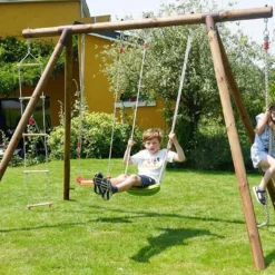 Portique En Bois 4 Enfants 2 Balançoires 1 échelle 1 Corde - Ernest -Jardelix Soldes Magasin portique ernest balancoires echelle corde 2