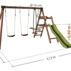 Portique Bois Avec Toboggan + 2 Balançoires + 1 Face-à-face – Figue -Jardelix Soldes Magasin portique figue dimensions 1