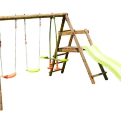 Portique Bois Avec Toboggan + 2 Balançoires + 1 Face-à-face – Figue -Jardelix Soldes Magasin portique figue toboggan 2 balancoire 3