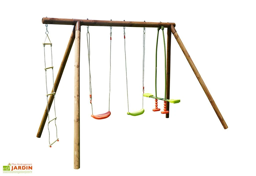 Portique En Bois 2 Balançoires 1 échelle 1 Face-à-face - Gabin 3 Portique En Bois 2 Balançoires 1 échelle 1 Face-à-face - Gabin